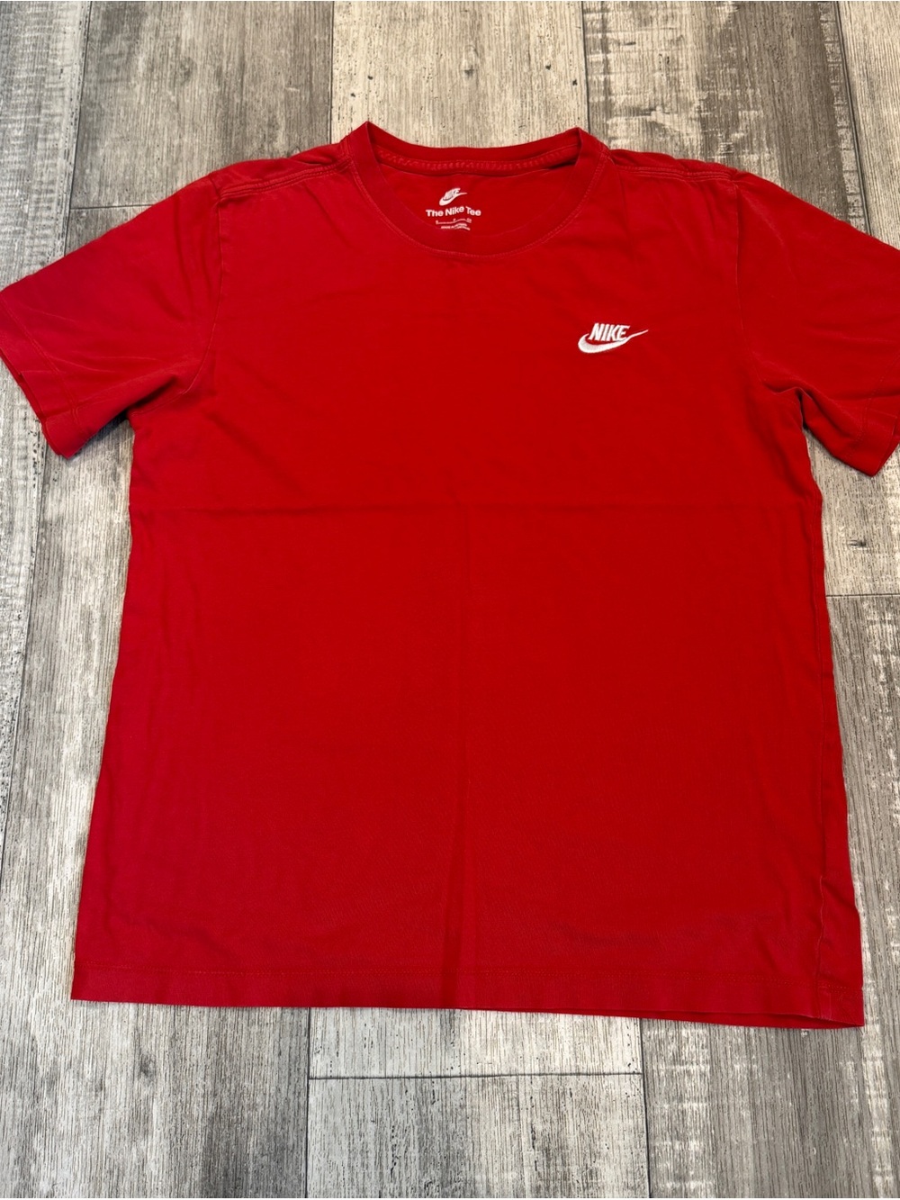 Nike Red Crew Neck Short Sleeve Tee with White Logo Mens Small